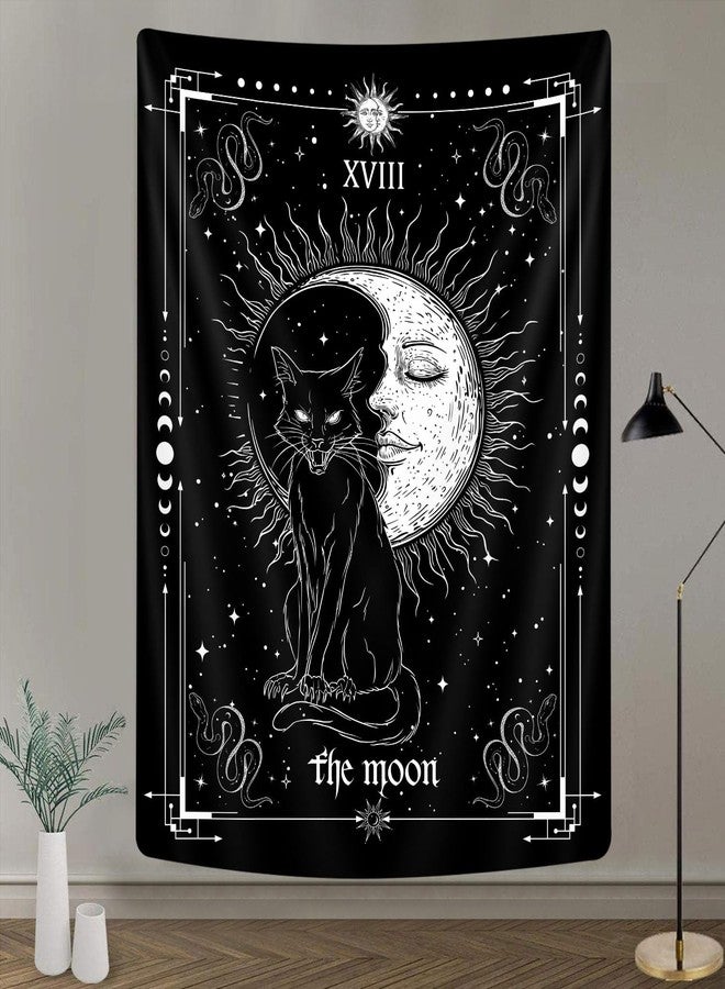 GOAOK Gothic Black Cat Vertical Tapestry, Witchy Black and White Tarot Card Wing Bat Cat Cool Tapestries for Men, Moon Phases Aesthetic Anime Witchcraft Satanic Art Tapestry Wall Hanging for Bedroom Living Room Poster, 40X60Inch - Image 1